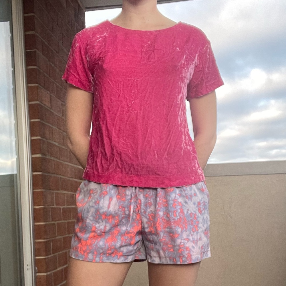Hot pink crushed velvet J. Crew t-shirt